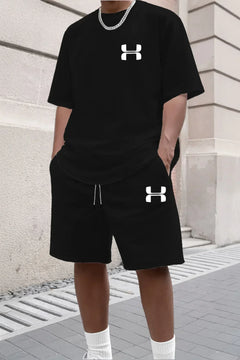 Men's Sporty Suit Set Short Sleeve T-shirt And Sports Shorts Two Piece Casual Suits Summer Breathable Outdoor Athletic Outfit
