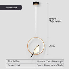 Rotatable Magpie Bird LED Pendant Light for Bedside Bedroom Indoor Gold Silver Hanging Lighting Chandelier Lamps Foyer AC85-265V