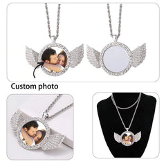 Personalised Heart-Shaped Wings Necklace, Custom Photo Necklace, DIY Gift, Commemorative Present