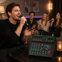 MW-6 Black 6-Channel Audio Mixer with Noise Reduction DJ Console | Bluetooth & USB Playback, Portable Controller Mixer, DSP 99 Preset Effects, Live Streaming, Podcasting, Home Party