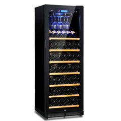 85 Bottle 24 Inch Freestanding Wine Cooler Beer and Wine Fridge with Hanging Cup Rack for Home Bar Kitchen Storage System
