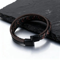 Multi Layer Braided Rope Bracelets for Men,Classic Handmade PU Leather Wristband with Magnetic Buckle,Trendy Punk Jewelry Gift