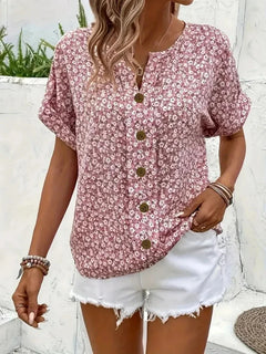 Plus Size Women's Shirts 2025 Spring Summer New Fashion Casual Floral Printing V-Neck Short Sleeve Blouses Korean Style Clothing