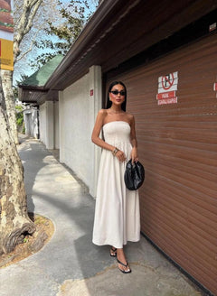New Summer Fashion Solid Color Off-Shoulder Strapless Waist-Cinching