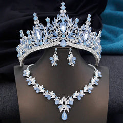 Royal Queen 3 Pcs Tiaras and necklace earrings for Bridal Jewelry Sets Women Brides Wedding Crown Prom Birthday Accessories