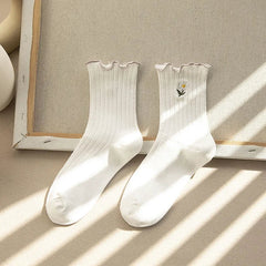 New Women Socks Korean Style Flower Trend Casual Cotton Socks Girls Frilly Ruffle Cute Sweet Breathable Kawaii Crew Socks Girls