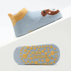 6 pairs of boys and girls' anti slip socks with cute cartoon animal patterns, comfortable and breathable baby floor socks