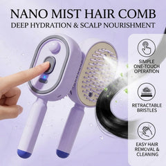 Electric Spray Hair Brush 2-In-1 Misting Hair Brush with Water Spray Reduce Frizz Anti-Static Retractable Steam Massage Comb