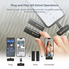 NearStream AWM10T Plus 1-to-2 Wireless Lavalier Microphone, AI DSP Noise Canceling, 33Ft Stable Transmission, 6H Long Battery, Auto Pair Plug & Play Mic for Classroom Vlog Live Stream iPhone Android PC