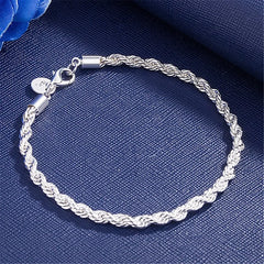 925 Sterling Silver Bracelet 4mm20cm Flat Side Chain Lobster Clasp for
