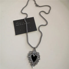 Punk Rock Black Heart Cross Pendant Chain Necklace For Men Women Cool Hip Hop Street Vintage 90s Y2K Grunge Goth Accessories