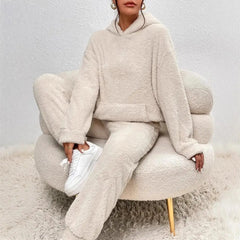 Women's Fuzzy Fleece Pajamas Set Winter Plush Pullover Hoodies And Pants Lounge Set Fluffy 2 Piece Sleepwear