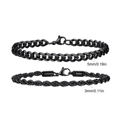 2pcs Men's Chain Bracelets, Stainless Steel Silver Gold Black Color