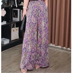 High Waist Summer New Style Printing Pocket Sunscreen Ice Silk Pants