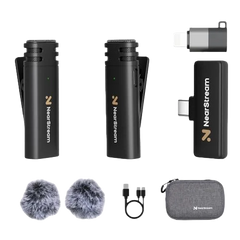 NearStream AWM10T Plus 1-to-2 Wireless Lavalier Microphone, AI DSP Noise Canceling, 33Ft Stable Transmission, 6H Long Battery, Auto Pair Plug & Play Mic for Classroom Vlog Live Stream iPhone Android PC