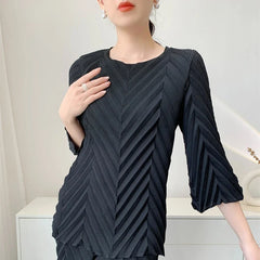 Spring New Women Handmade Pleated Pants Set Comfortable Casual Seven