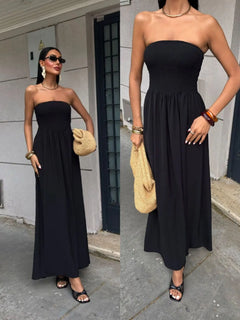 New Summer Fashion Solid Color Off-Shoulder Strapless Waist-Cinching