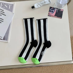1Pairs Striped Funny Socks Korean Japanese Man Women Design Unisex Fashion Trendy Crew Stockings