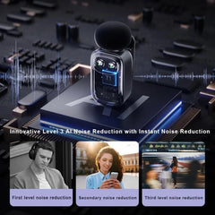 Mini Wireless Lavalier Microphone, compatible with Android and iPhone, exceptional sound quality, AI-powered noise cancellation, voice converter, 30-hour battery life, comes with a charging case, ideal for video recording, po