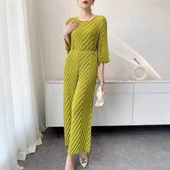 Spring New Women Handmade Pleated Pants Set Comfortable Casual Seven