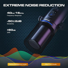 Pupgsis Dynamic Podcast Microphone for Studio, Cardioid XLR/USB Mic, AI Noise Cancellation, Mute Button, 3.5mm Headphone Jack for Monitoring, Volume Control, Microfono with Boom Arm