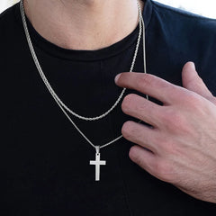 Waterproof Cross Necklaces for Men Male Gifts Jewelry, Anti Allergy Stainless Steel Plain Cross Pendant with Rope Chain