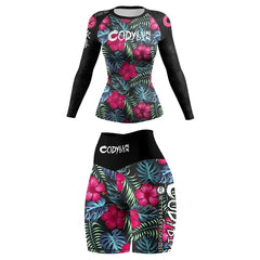 Flower Print Women Rash Guard Gym Clothes MMA Compression Yoga Wear Jiu Jitsu Rashguard T-shirt+Pants Boxing Grappling 4pcs/Sets