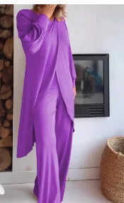 Casual Long Sleeve Tshirt Pants Set Office Lady Spring Summer Elegant