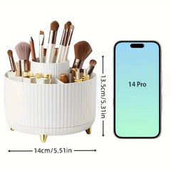 360° Rotating Makeup Organizer - 1pc Plastic Cosmetic Storage with 5