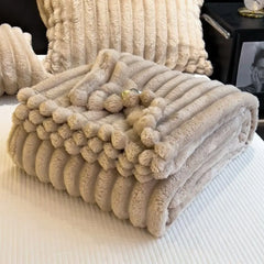 New Double Sided Warm Blanket Skin-Friendly Warm Conditioning Quilt Ultra Soft Solid Color Striped Blankets