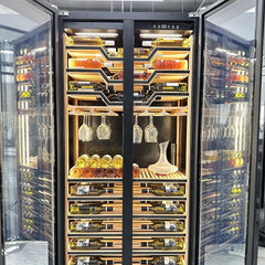 Two Tempered Glass Doors Battery-Powered Heating Function Electric Wine Cooler Cellar Fridge Luxury Beer Red Wine Hotel