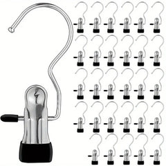Premium Stainless Steel Clothes Pegs with Hooks - Space-Saving Laundry Hangers for Pants, Towels & Closet Organization