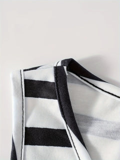 Printed Design Spring and Summer collection Black And White Stripes Pattern vacation style women's pants suit