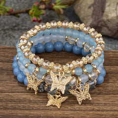 4pcs Bohemian Butterfly Charm Bracelet Set for Women Crystal Beads