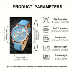 Fashion 5pcs women's quartz watch set, paired with blue butterfly jewelry - round zinc alloy case, PU leather strap