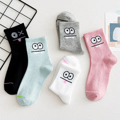 5 Pairs Women Fruit Print Socks Set Cute Casual Korean Fashion Kawaii Japanese Style Pumpkin Strawberry Banana Peach Avocado Sox