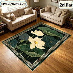 1 Piece Golden Lotus and Green Leaf Pattern Carpet, Soft and Comfortable, All Seasons, Light and Easy to Care For, Home Decor, Room Decor, Autumn, Winter, Suitable for Living Room, Bedroom, Entryway