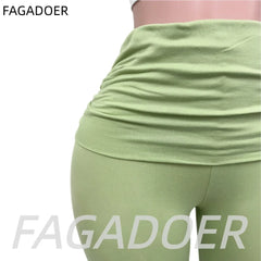 FAGADOER Casual 2 Pieces Set for Woman Long Sleeve Round Neck T-Shirt and High Waist Pants Matching Tracksuits Female Sportswear