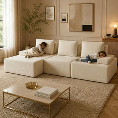 #Modern L Shape Sectional Sofa Cream White Fabric Deep Seat Cloud Modular Living Room Sofa Luxury Nordic Style Home Sofa Set