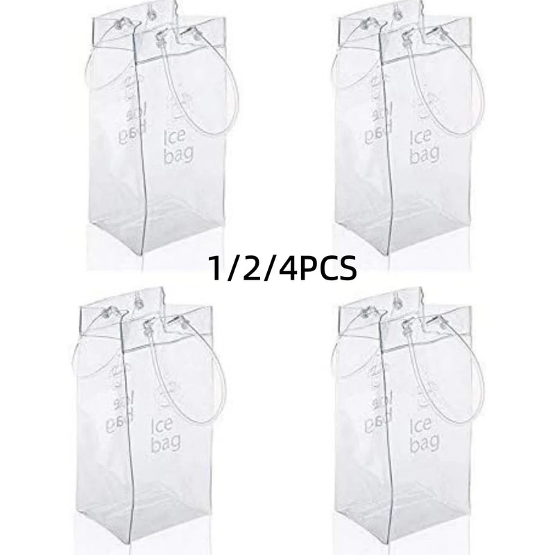 1/2/4PCS ICE Bags PVC Transparent Cooler Clear Pouch Ice Bucket Wine Champagne Bottle Chiller With Carry Handle Drink Bottle