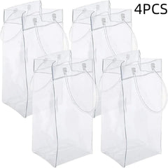 4PCS Transportable Foldable Champagne Ice Bag Beer Cooler Clear White PVC Wine Chiller Ice Bag for Cold Drink at Outdoor Event