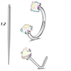 6/2pcs Horseshoe Nose Rings with L-Shape Nose Stud, Stainless Steel
