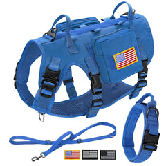 Tactical Dog Harness Collar Leash Set Military Training Pet Vest with Pouches Flags Durable Collars for Big Dogs German Shepherd