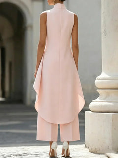 Sleeveless High Neck Jumpsuit With Asymmetric Draped Overlay Wide Leg Culottes Elegant Formal Evening Wear For Women