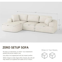 L-Shaped Sectional Sofa with Chaise, No Assembly, Ivory Beige Bouclé-Style Upholstery for Living Room