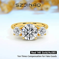 3 Stone D Color Moissanite Diamond Ring 14K Gold Engagement Wedding