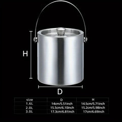 For Ice Bucket Wine Beer Champagne KTV Party Cooler 1.6L/2L/3L Stainless Steel Insulated