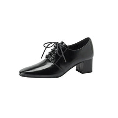 NEW Spring/Autumn Women Pumps Square Toe Chunky Heel Shoes Concise Split Leather Shoes for Women Lace-up Handmade Women Shoes