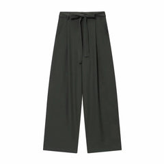 Women Fashion 2-Piece Set Single-breasted Sleeveless V-Neck Pinstripe Vest+Summer Pleated Loose Pocket Belt Zipper Pants