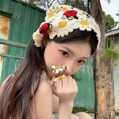 Korean-style cozy knit triangular headscarf for women, spring/summer, cute versatile country beach vacation hairband